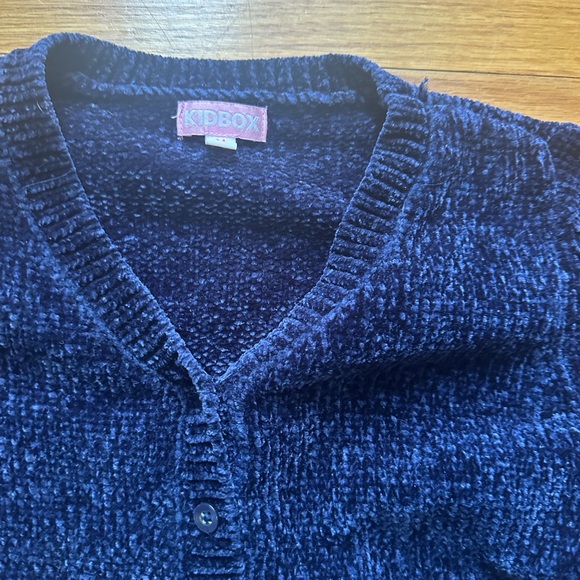 Kids Blue Sweater with Sequin Pockets - Picture 3 of 6